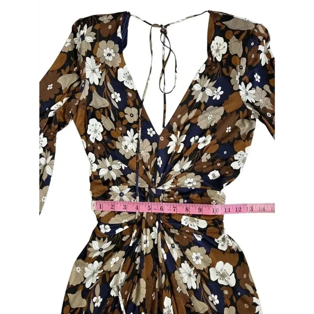 Michael Kors Collection Floral Ruched Open Back Plunge Designer Dress Italy Sz 2 - Picture 9 of 11